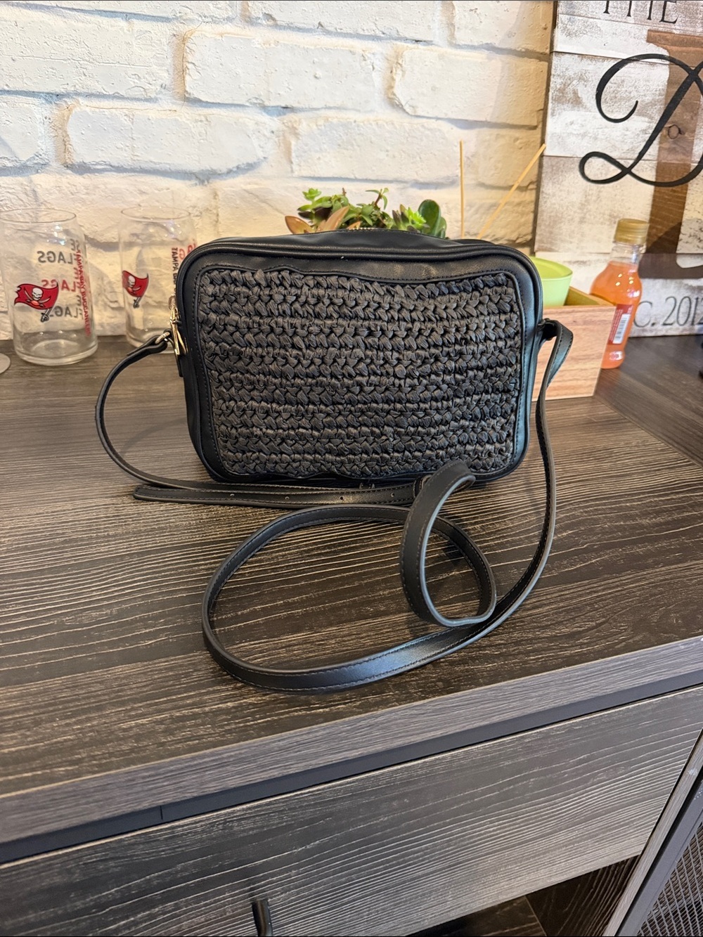 Banana Republic Black leather and craft Crossbody Bag